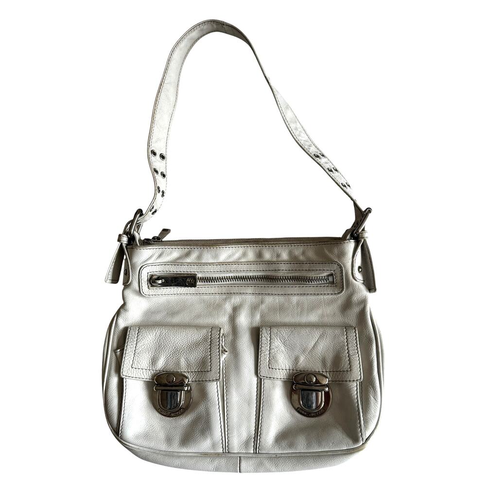Marc Jacobs Vintage Sophia Leather Bag White Front Pockets Shoulder Purse